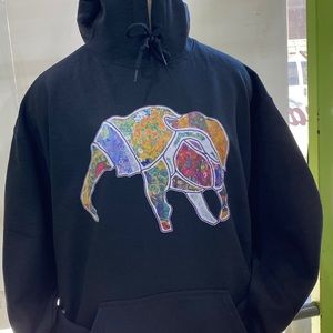 A digital collage of a Elephant black Sweatshirt